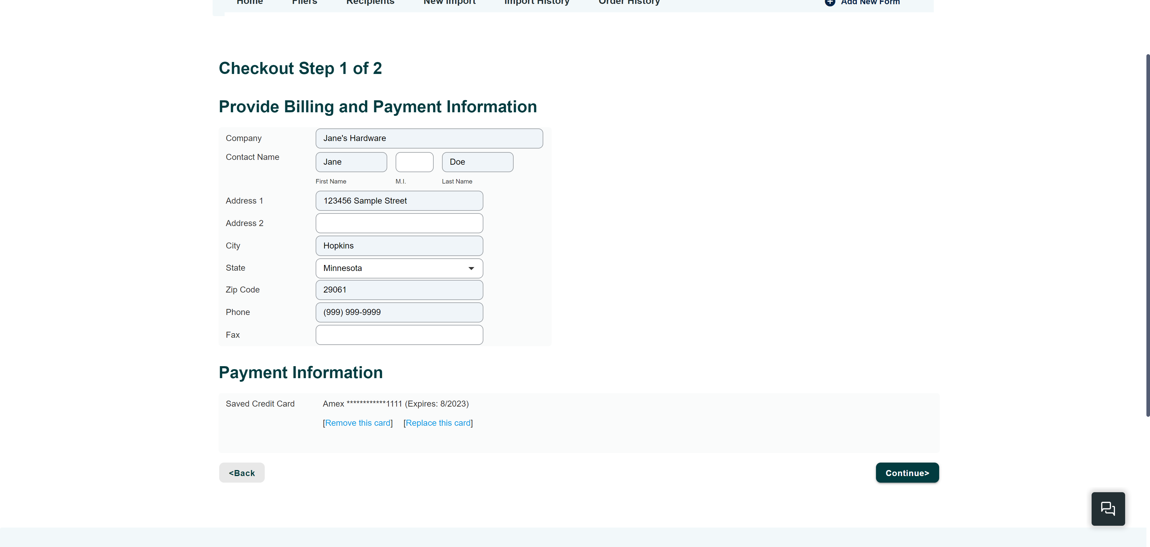 Image of the Checkout page.