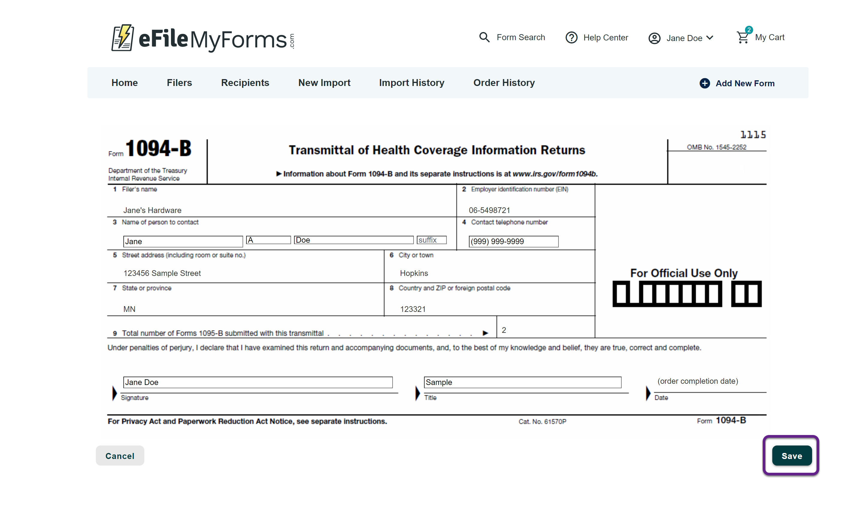 1094 B Fillable Form - Printable Forms Free Online