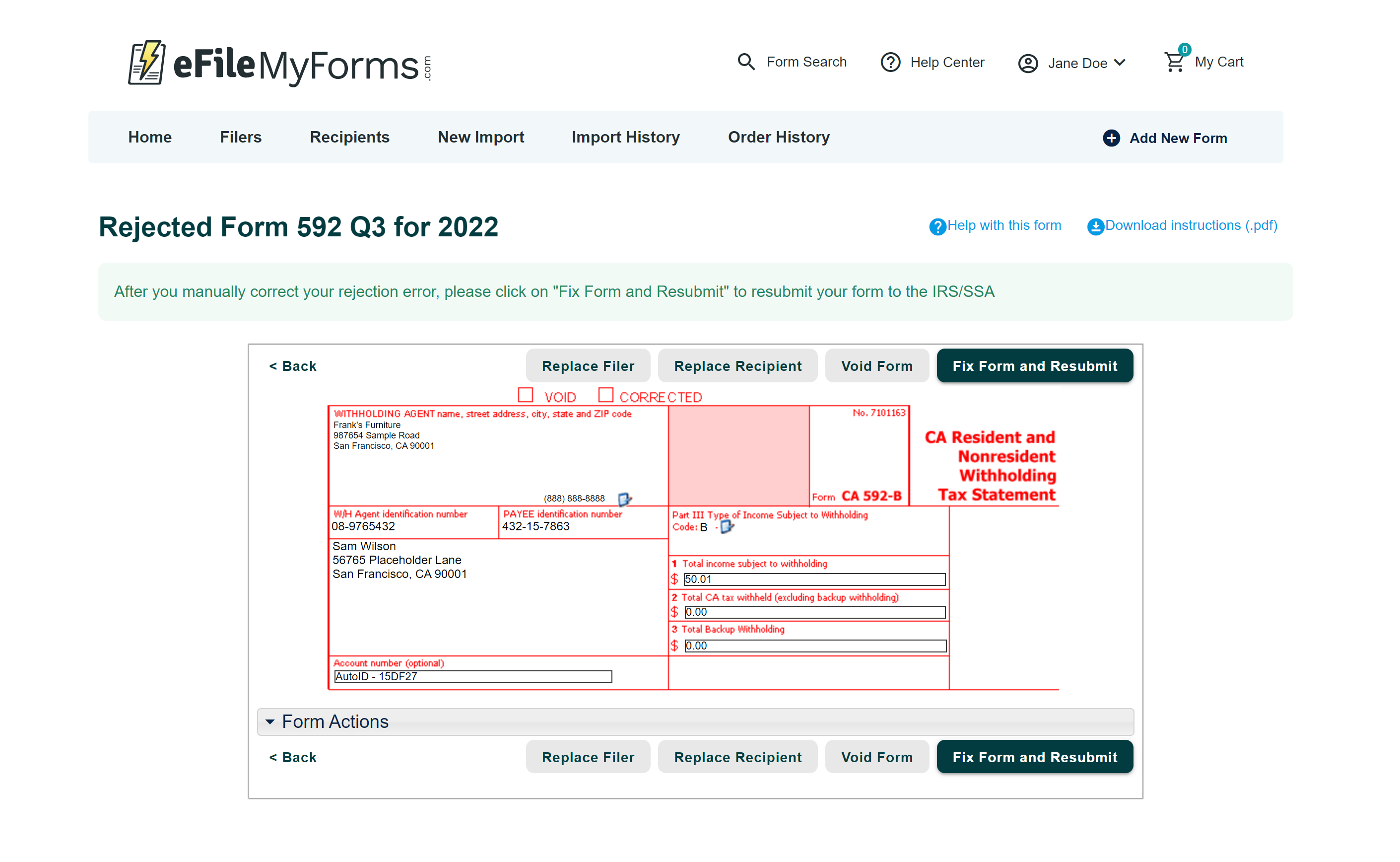 How to resubmit rejected forms eFileMyForms