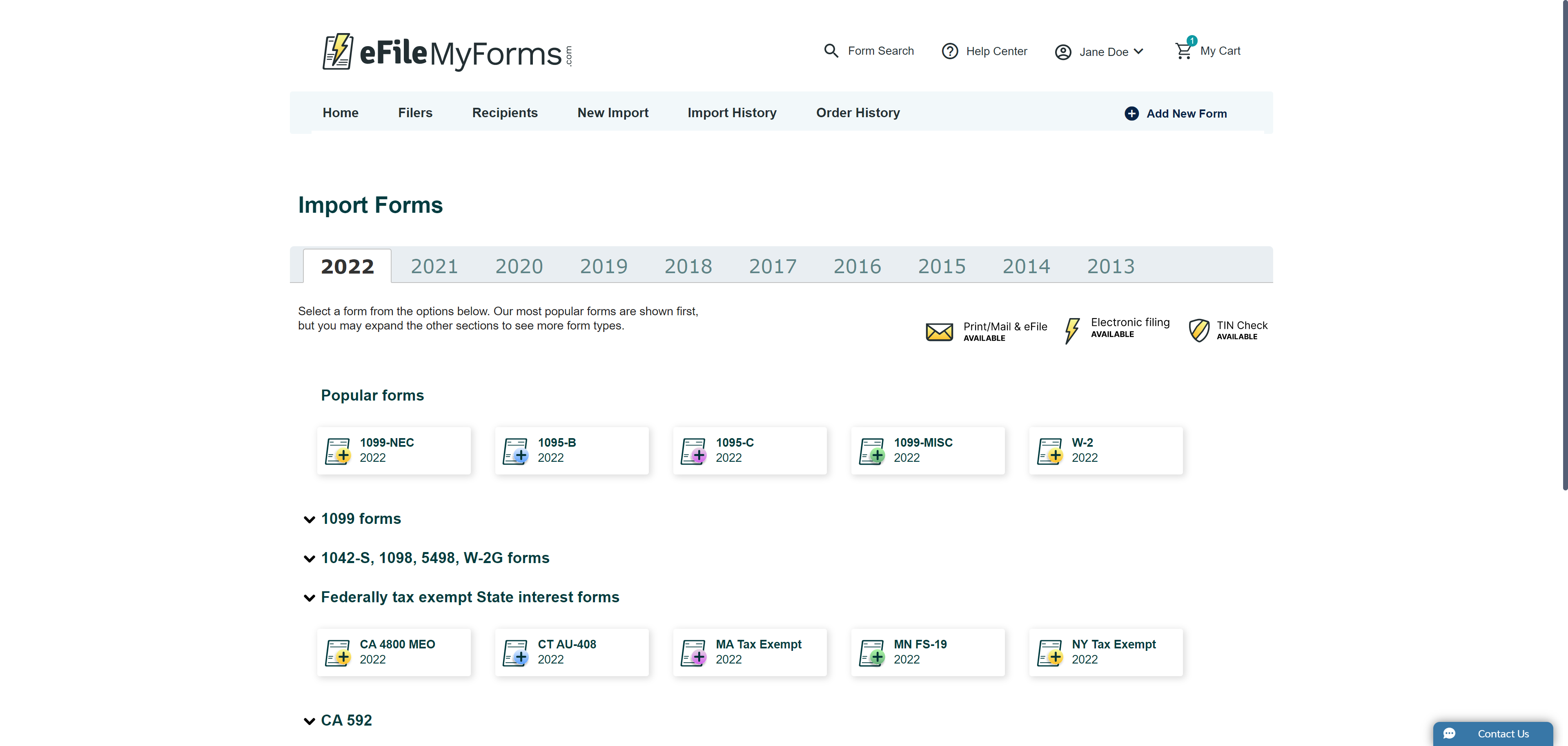 Image of the Import Forms page.