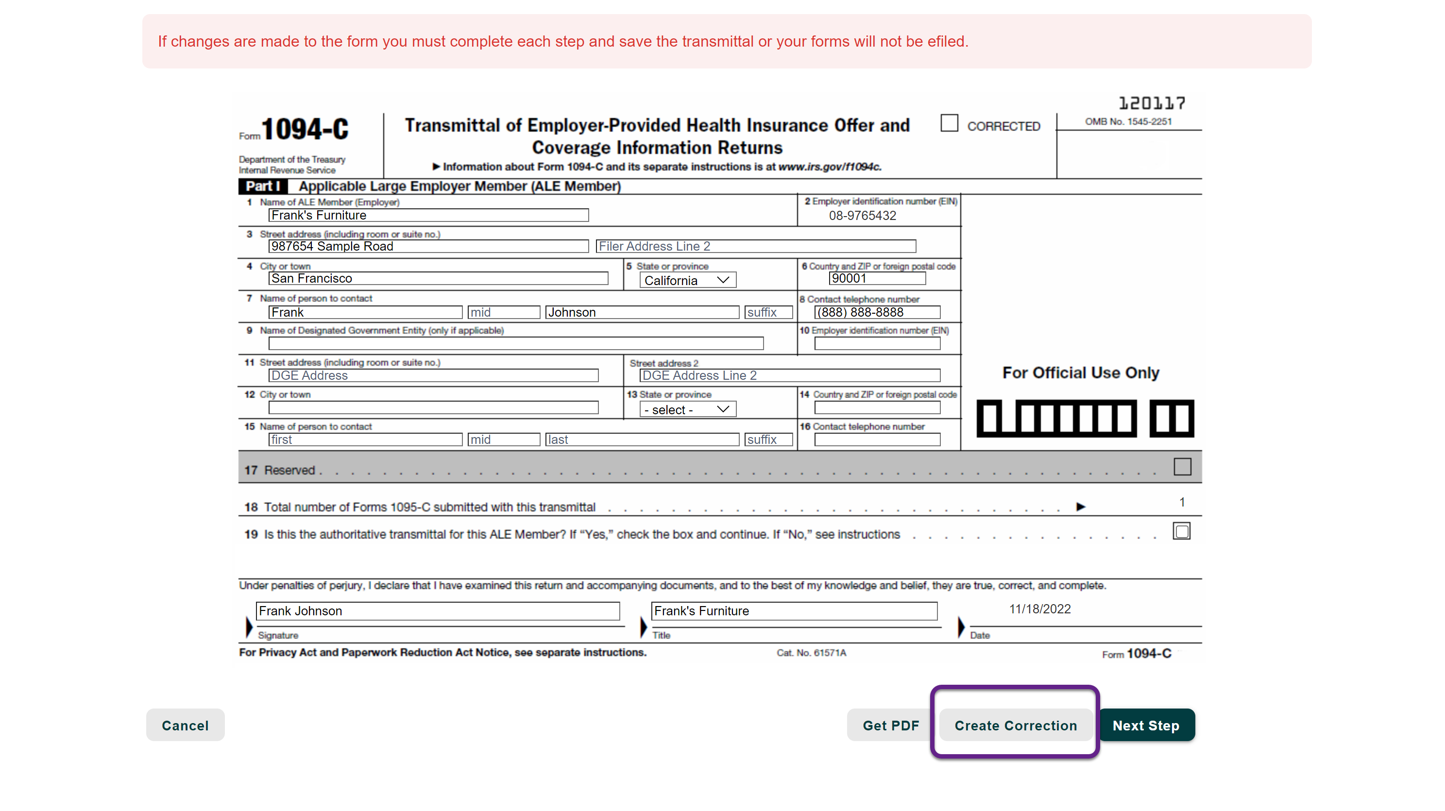 How to correct and file a 1094C authoritative transmittal eFileMyForms