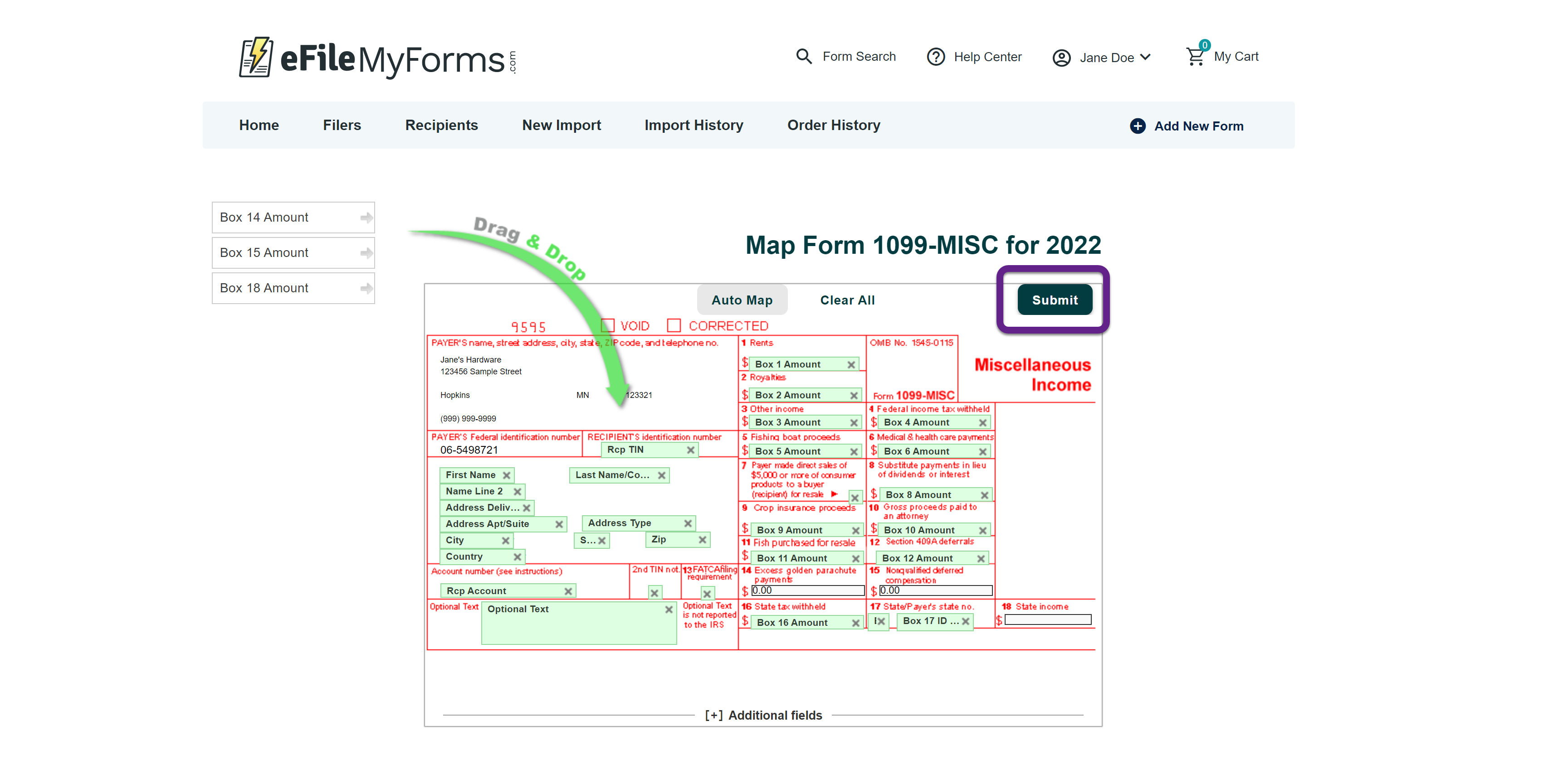 Image of the form mapping page with a callout on the Auto Map button.