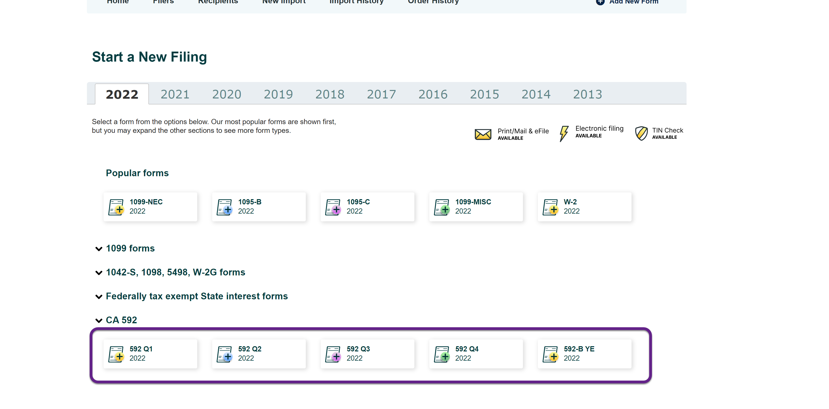 CA 592B reporting eFileMyForms